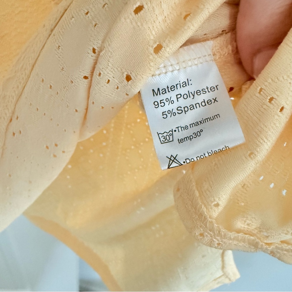 POPYOUNG NWT Bodycon Minidress Beach Cover Up Pale Yellow Eyelet Sheer V-Neck L - Picture 8 of 12
